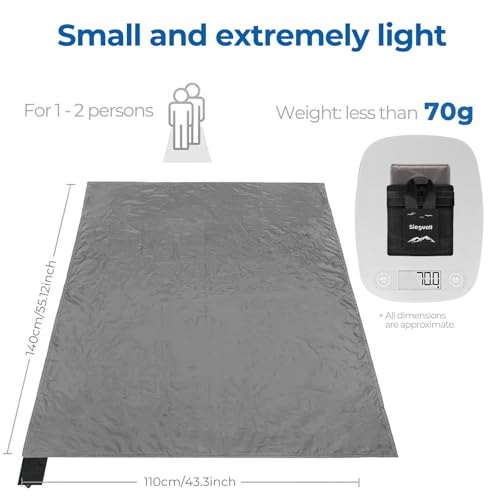 Pocket Picnic Blanket for 1-2 Persons, 43x55 in - Sandproof & Waterproof, Ultra-Light 2.5oz Travel Mat for Outdoor Beach Hiking Camping (Gray) - color: A Grey (Black Pack), size: 1-2persons（43.3x55.12″)