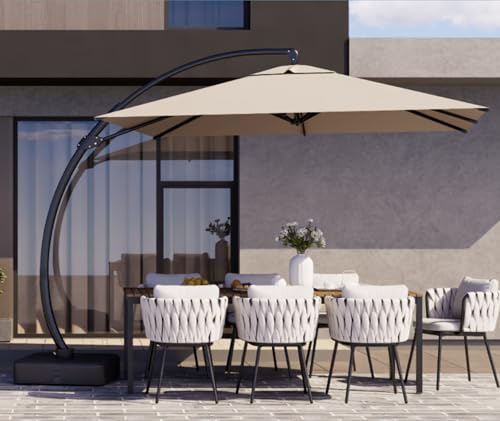 Kingdura 10x10 FT Cantilever Patio Umbrella with Base Included, Large Square Offset Outdoor Pool Umbrella, 360° Rotation & Infinite Tilt, Heavy Duty Aluminum Frame for Deck Backyard, Beige - color: Beige, size: 10x10 FT