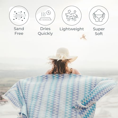 Premium Turkish Beach Towel – 100% Cotton, Quick Dry, Sand Free, Oversized Beach Towel 35”x 67” – Ideal for Travel, Pool, and Beach, – Zig Zag Blue - color: Blue