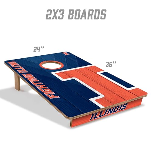 YouTheFan NCAA 2’ x 3’ Wood Cornhole Game with Logo Bags - color: Illinois Fighting Illini, size: 2' X 3'