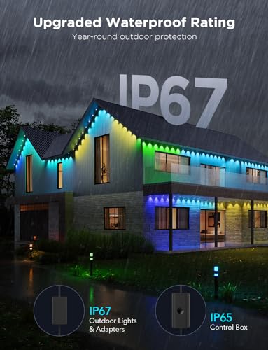 Govee Permanent Outdoor Lights Pro, 150ft with 90 RGBIC LED Lights for Daily and Accent Lighting, 75 Scene Modes for Patio Decor, IP67 Waterproof, Works with Alexa, Google Assistant, Matter, Black - color: Black, size: 150ft