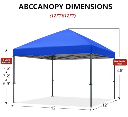 ABCCANOPY 12x12 Pop Up Canopy Tent, Easy Setup Instant Shelter with Wheeled Bag, Heavy Duty Outdoor Canopy for Beach, Market, Backyard, UV Protection, Outdoor Weather Protection (Royal Blue, 12x12) - color: Royal Blue, size: 12x12