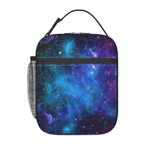 Abstract Blue Outer Space Galaxy Star Insulated Lunch Bag Portable Reusable Zipper Lunch Box For Men Women Work Picnic Travel Camping - color: Black38
