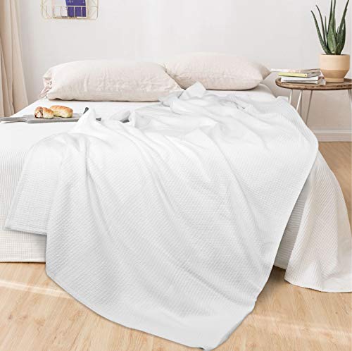 Glamburg 100% Cotton Thermal Bed Blanket, Soft Waffle King Size, All Season, White - color: White, size: King (90"x102")