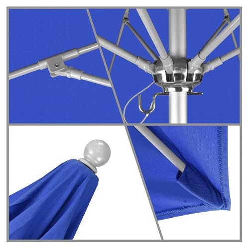 California Umbrella 9' Round Aluminum/Fiberglass Umbrella, Push Open, Silver Pole, Olefin Royal Blue Fabric - color: Royal Blue