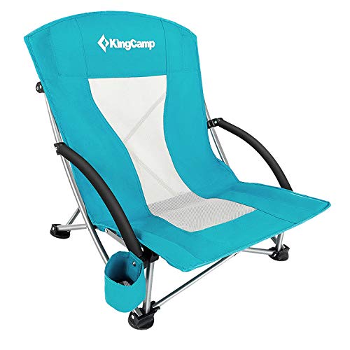 KingCamp Low Seat Beach Chair, Outdoor Camping Folding Chair with Cup Holder, 3 Colors - color: Low Cyan 1