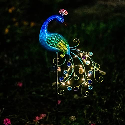 DREAMSOUL Metal Peacock Garden Solar Lights Outdoor Decorative Garden Stake Lights- Waterproof Peacock Solar Landscape LED Path Light Patio Yard Lawn Outside Decoration - color: Blue Green