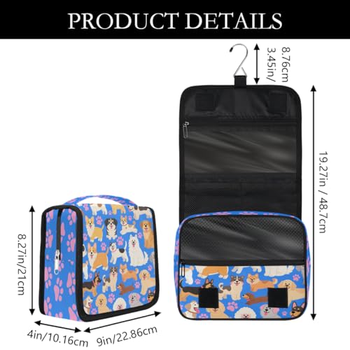 Lovely Dogs Pattern Kids Toiletry Bag for Boys, Waterproof Travel Shaving Organizer with Hanging Hook, Portable Dopp Kit Cosmetic Bag for School Sports Camping Trips - color: Lovely Dogs Pattern