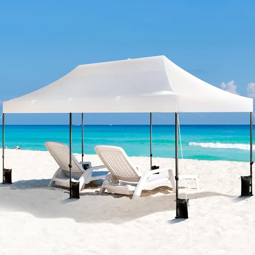 Yaheetech Heavy Duty Pop Up Canopy Tent, 10x20 Commercial Instant Shelter Tent for Wedding, Parties, Adjustable Outdoor Canopy with Wheeled Carry Bag, 6 Sandbags & 10 Stakes, White - color: White, size: 10x20