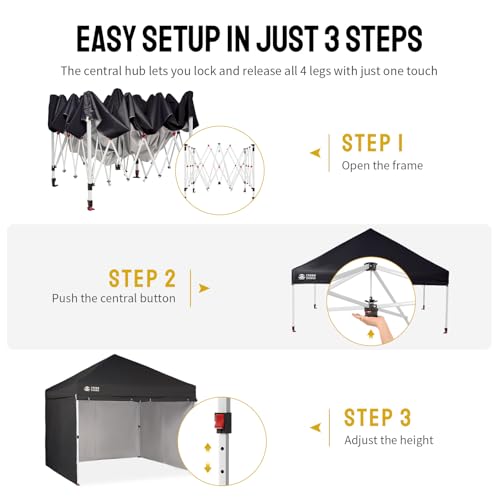 CROWN SHADES 10X10 Commercial Instant Canopy Pop Up Tent with Center Lock, 300D Fabric, 4 Sidewalls, Sto'N Go Bag, Black - color: Black, size: 10x10 Classic
