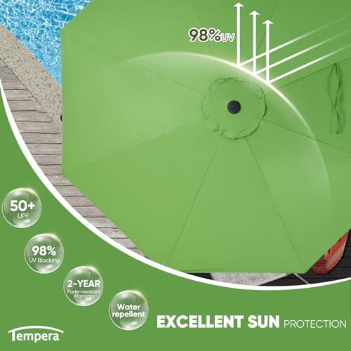Tempera Patio Market Outdoor Table Umbrella with Push Button Tilt and Crank, Large Sun Umbrella with Sturdy Pole & Fade Resistant Canopy, Easy to Set - color: Green, size: 10 Ft