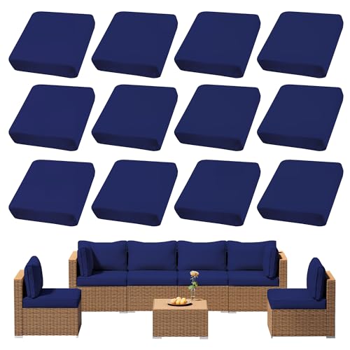 12Pcs Outdoor Cushion Covers, Patio Cushion Covers,Stretch Elastic Slipcovers, Replacement Washable & Reusable Furniture Protector for Patio Couch (Lake Blue,Cover Only) - color: Lake Blue, size: 12Pcs-Solid color