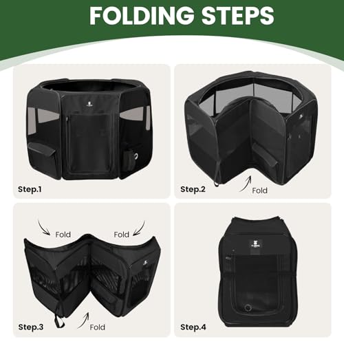 X-ZONE PET Dog Playpen Portable Pet Play Pens for Puppies, Cat, Rabbit, Chicks, Foldable Exercise Play Tent Kennel Crate, Indoor/Outdoor Travel Camping Black Large - color: Black, size: Large