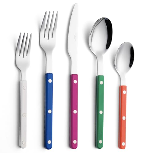 ANNOVA Silverware Set, Retro/Rivet Colorful Stainless Steel Tableware Kitchen Flatware Set Utensils, Includes Dinner Knives, Forks, Spoons, Salad Forks & Dessert Spoons (Rainbow Mix, 10 Pieces) - color: Rainbow Mix