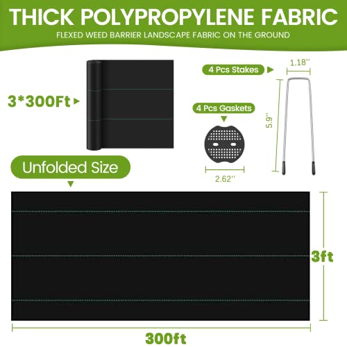 3FT x 300FT Weed Barrier Landscape Fabric Heavy Duty, 3.2oz Gardening Weed Control Mat, Ground Cover Weed Block Gardening Mat, Woven Garden Cloth for Underlayment, Commercial Driveway Fabric - size: 3.2oz-3ft×300ft