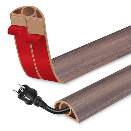Floor Cord Cover for Wires on Floor Self Adhesive Cord Hider Floor Cable Management Wire Covers for Cords Protector Prevent Cable Trips Cord Cavity W 0.32" x H 0.32", Grayish Brown Wood, 3.3Ft - color: Grayish Brown Wood, size: 0.78 In x 3.3 Ft