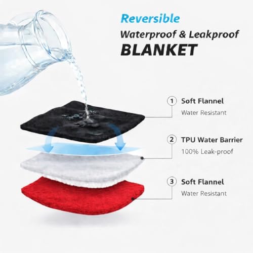Queen Size Waterproof Blanket – Stain-Proof, Spill-Proof Flannel Blanket for Bed, Couch, Kids & Pets Protection, Reversible Splash-Proof Design (Passion Red & Midnight Black, 80x90) - color: Velvet Red/Obsidian Black, size: Queen