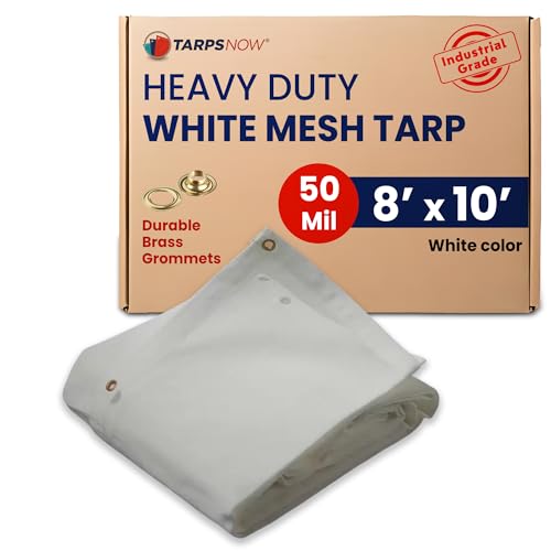 Tarps Now 8' x 10' White Heavy Duty Mesh Tarp with Brass Grommets - UV Resistant Reflective White 75% Sun Shade, Backyard, Patios, Breezeways, Gazebos, Kennels, Mesh for Flatbeds, Trucks or Trailers - size: 8' X 10'