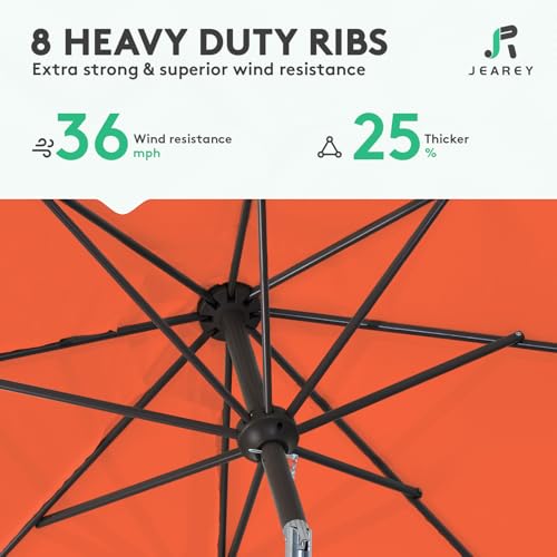 JEAREY Outdoor Patio Umbrella 9FT Outdoor Table Umbrella with Push Button Tilt and Crank, Market Umbrellas 8 Sturdy Ribs UV Protection Waterproof for Garden, Deck, Pool (Red Orange) - color: Red Orange