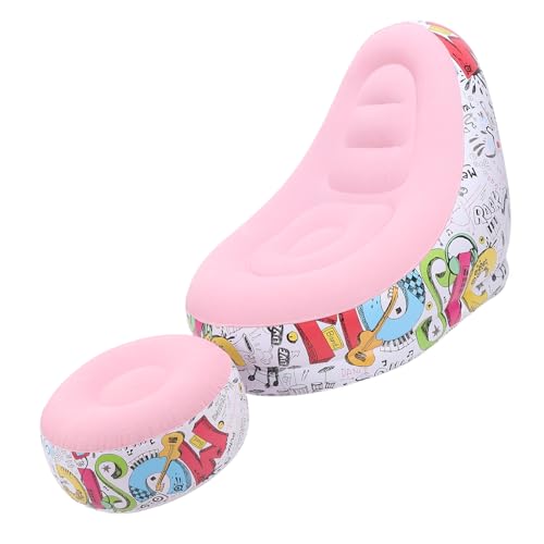 Pomya Foldable Air Lounger Chair with Foot Stool | Inflatable Sofa Bed for Beach, Camping, Outdoor - Flocking Fabric Design (Pink) - color: Pink