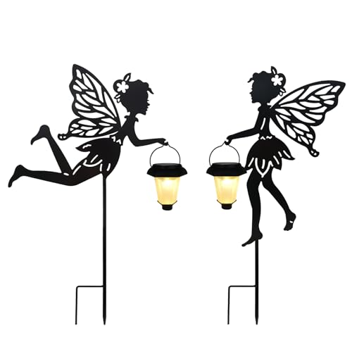Solar Fairy Garden Stake Decorative Lantern, 2 Pack Metal Fairy Angel Garden Silhouette Lights for Lawn, Pathway, Patio, Yard Outdoor Decor - size: Fairy1