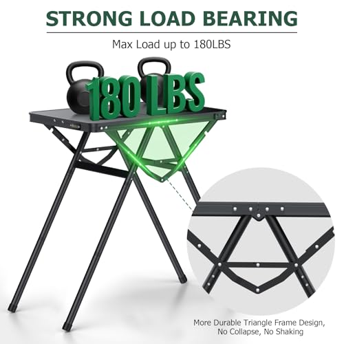 JiGiU Folding Table with Metal Mesh Desktop, Grill Table Camping Table with Carry Handle Adjustable Height (9.7", 28", 18.8"), 180lbs Weight Capacity Outdoor Table for Camp, Cooking, BBQ, RV, Picnic