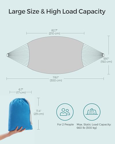SONGMICS Double Hammock, 98.4 x 59.1 Inches, 660 lb Load Capacity, with Compression Bag, Mounting Straps, Carabiners, for Terrace, Balcony, Garden, Outdoor, Camping, Turquoise UGDC15BU - color: Turquoise