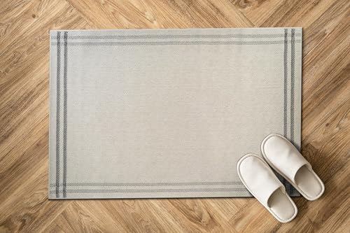 Luul Home Easy Jute Rugs 2x3 Bordered Bone Color Living Room Indoor Outdoor Door Mat for Patio and Kitchen Rug High Traffic Washable Easy to Clean Solid Boho Woven Design Outside Carpet (2 x 3) - color: Bordered/Bone Black, size: 2' x 3' (Rectangular)