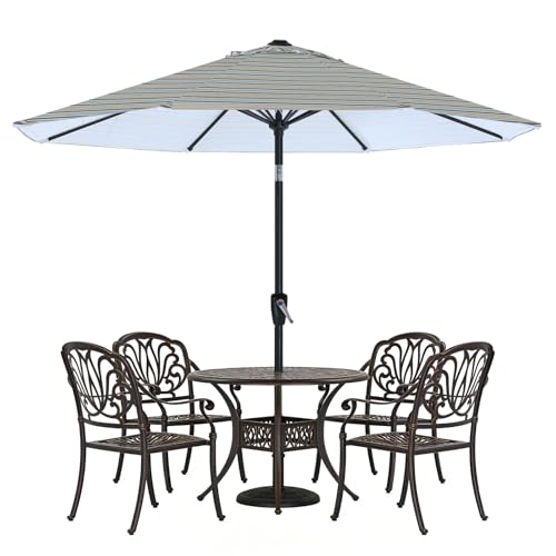 ABCCANOPY 10FT Patio Umbrella, Outdoor Waterproof Table Umbrella with Push Button Tilt and Crank, 8 Ribs UV Protection Pool Umbrella for Garden, Lawn, Deck & Backyard(Khaki Gray Stripes) - color: Khaki Gray Stripes, size: 10FT