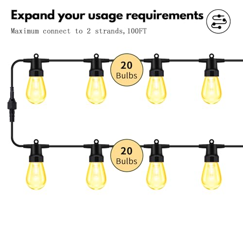 50ft Outdoor String Lights Color Changing - Patio Lights Outdoor Waterproof with 20 Dimmable RGBW Bulbs, Shatterproof, Music Mode, Connectable, Remote & App Control for Halloween, Christmas