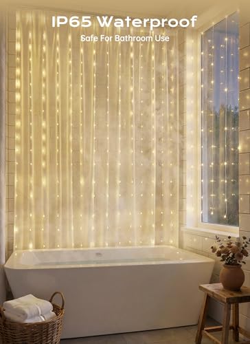 Brightown 180 LED Shower Curtain Lights, 70 Inch Warm White Fairy Lights Battery Operated String Lights, 8 Modes Waterproof Christmas Lights for Indoor Outdoor Decor(No Curtain) - color: Warm White, size: 1 Pack-180 LED