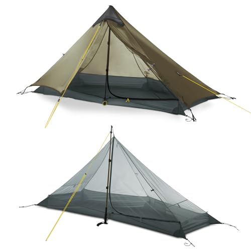 LANSHAN Ultralight Tent 3-Season Backpacking Tent for 1-Person or 2-Person Camping, Trekking, Kayaking, Climbing, Hiking - color: 1-person, khaki