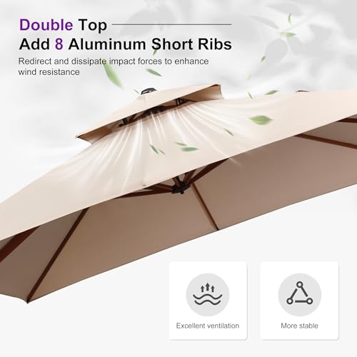 PURPLE LEAF 12ft Patio Umbrella with Base Outdoor Square Umbrellas Large Cantilever Umbrella Windproof Offset Umbrellas Heavy Duty Sun Umbrella for Garden Deck Pool Patio, Beige - color: Beige, size: 12'X12', style: Base Included
