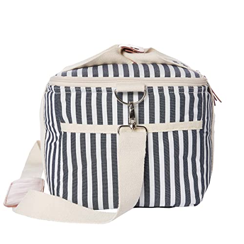 Business & Pleasure Co. Premium Cooler Bag - 14L Vintage Lunch Bag for Beach Days & Picnics - Insulated Leakproof Lining - Lauren's Navy Stripe - color: Lauren's Navy Stripe