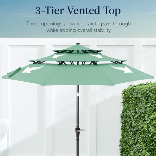 Best Choice Products 10ft 3-Tier Market Patio Umbrella, Outdoor Sun Shade with Tilt, Crank Lift, 8 Ribs for Backyard, Deck, Poolside - color: Seaglass
