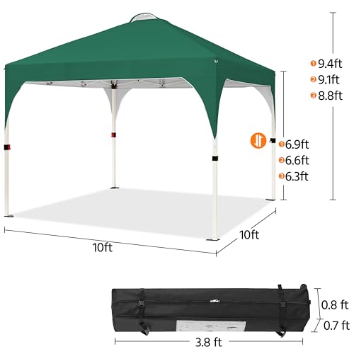 Yaheetech 10x10 Pop Up Canopy Tent with Vent, Easy Set Up Tent, Instant Sun Shelter Canopy with Wheeled Bag, 4 Sandbags, 12 Stakes & 4 Ropes, for Parties, Beach, Outdoor, Dark Green - color: Dark Green, size: 10x10