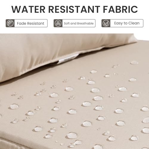 Crestlive Products Foldable Outdoor Chaise Lounge Cushions with Head Pillow and Side Pockets, Water Resistant & Fade Resistant Lounge Chair Cushion, 72" L x 21" W, Beige - color: Beige, size: 72"l X 21"w