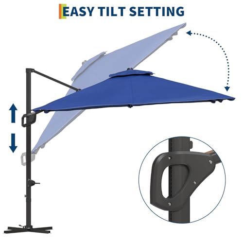 9ft Outdoor Patio Umbrella Heavy Duty 8 Ribs, Waterproof UV Protection Sun Shade with Crank Lift & Push Button Tilt, Outdoor Umbrella for Deck, Pool, Garden, Backyard, Lawn - color: Navy Blue&Square, size: 10FT Roman