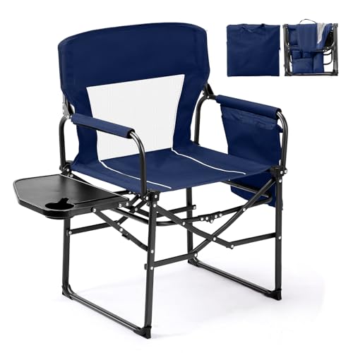 VINGLI Camping Chairs, Directors Chair, Camping Chair with Side Table & Carry Bag，Heavy Duty Camping Chairs for Adults, Portable Folding Camping Chair, Pocket for Beach, Fishing,Trip,Picnic,Lawn-Blue - color: Blue, size: 1 P