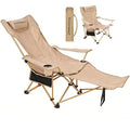 Reclining Camping Chair with Footrest, 4-Position Adjustable Back Folding Lounge Chair for Adult | Heavy-Duty Beach Chairs with Cup Holder & Carry Bag for Beach, Camping, Backyard, Fishing - color: Yellow
