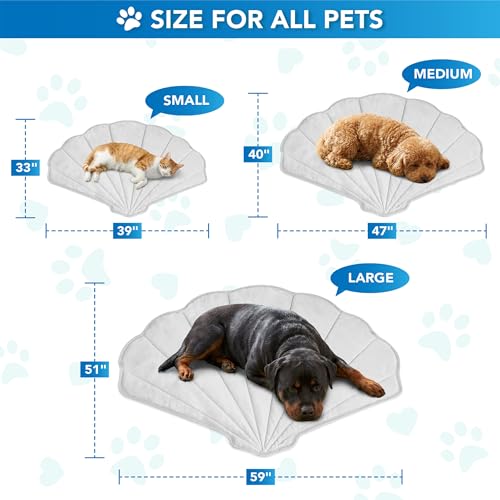 PetAmi Dog Cooling Mat, Sea Shell Shape, Pet Pad with Cooling Nylon & Soft Fleece, Q-Max > 0.4 Reversible All Season Blanket for Dogs & Cats, Medium 40x47 in, Light Grey - color: Light Grey, size: Medium