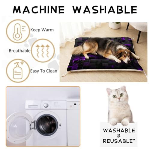 Nttopship Dog Cat Bed Mat Ultra Soft Fluffy Pet Bed Washable Fashion Dog Crate Beds Comfy Comfy Pet Sleeping Pad Suitable for Pet Raised Bed(30"x26",Black Purple) - color: Black Purple, size: Medium