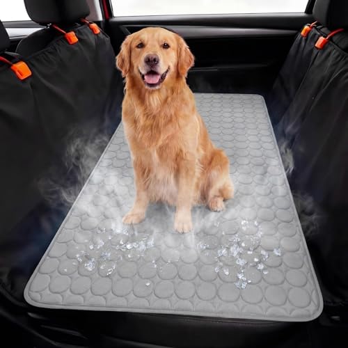 Hahafelt 54"x24.8" Dog Cooling Mat for Car Back Seat, Ice Silk Pet Bed Mat, Non Slip Summer Cooling Pad for Dogs and Cats, Fits Backseat Extenders Protector, Trucks, Suvs, Indoor & Outdoor (Gray) - color: Gray