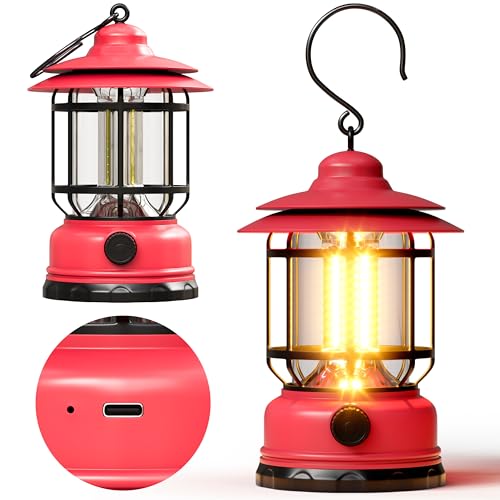 Retor LED Pink Camping Lanterns 1 Pack 1500 LM Step-Less Dimming Lightweight Battery Powered USB Rechargeable Flashlights Survival Kits Home Garden Yard Emergency Outages Hiking Lantern Light - color: Pink