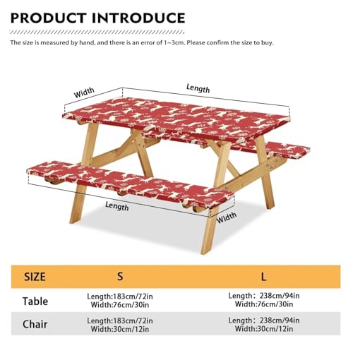 Xmas Picnic Table Cover with Bench Covers 3 PCS Christmas Reindeer Snowflake Fitted Picnic Table Cover for Outdoor Camping Accessories - color: Christmas Reindeer Snowflake, size: Small