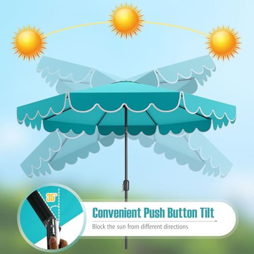 Tangkula 10 FT Patio Umbrella, 2-Tiers Scalloped Outdoor Table Market Umbrella with Tilt Adjustment, Crank, 8 Sturdy Ribs for Pool, Deck, Backyard (Turquoise) - color: Turquoise, size: 10Ft
