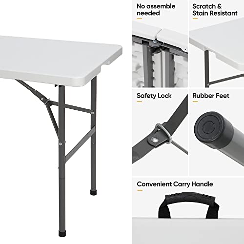 SUPER DEAL Portable 4 Foot Plastic Folding Table, Small Indoor Outdoor Heavy Duty Fold-in-Half Picnic Party Camping Barbecues Table with Carrying Handle, White - color: White, size: 48"x24", style: Rectangular