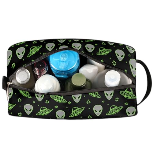 Travel Toiletry Bag for Boys Kids - Aliens Spaceships Waterproof Hanging Cosmetic Hygiene Bags Lightweight Large Shave Kit for Toiletries Accessories Bathroom Stuff, Gifts for Men - color: Aliens Spaceships