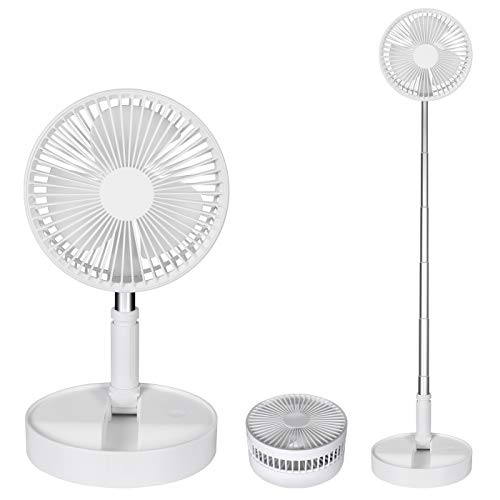 Pedestal Fan Foldaway, Portable, Rechargeable, Desk or Floor suitable for Home Kitchen Camping (White) (No remote control) - color: P9-white