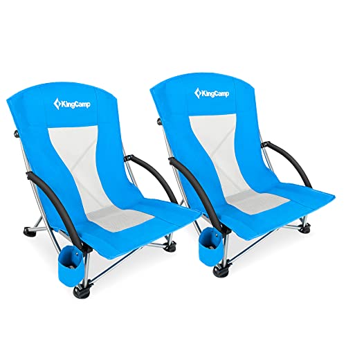 KingCamp Low Beach Chair 2 Pack Folding Portable Lightweight Backpack Chair for Adults with Cup Holder Pocket Carry Bag for Outdoor Camping Concert Festival Travel Sports Lawn Sand, Blue - color: Blue-low Back-2 Pack